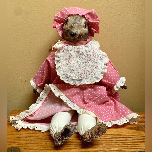 Vintage Artisan Hand Crafted Female Baby Doll Pink Dress Rabbit Head Baroque - Picture 11 of 15